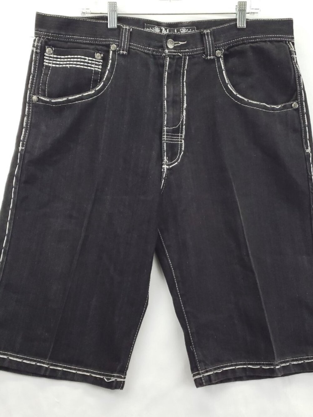 Ablanche Shorts Mens 40 Black Denim Embellished High-Rise 5-Pockets Baggy